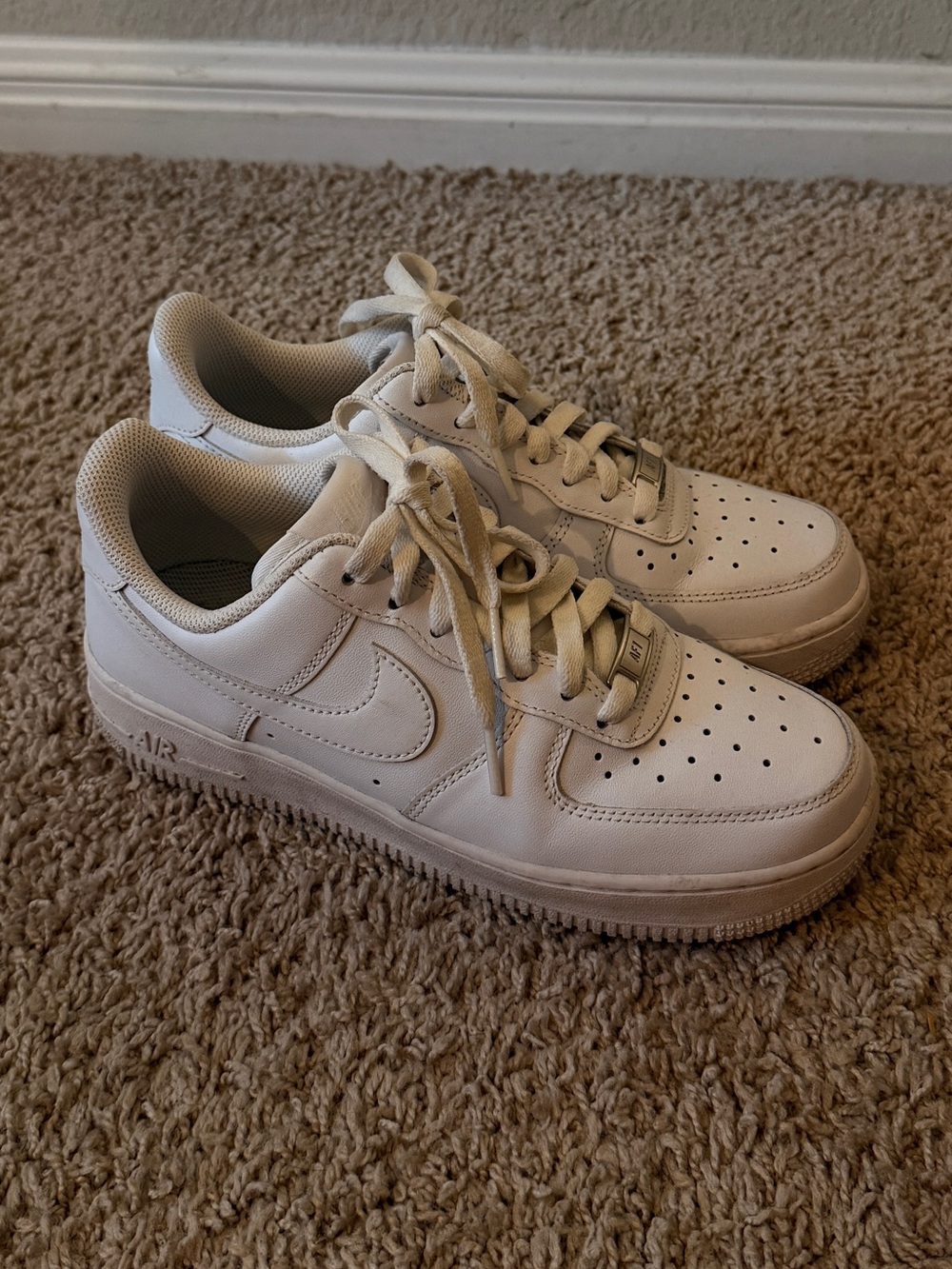 Nike White/Cream Air Force 1 Low Top Sneakers